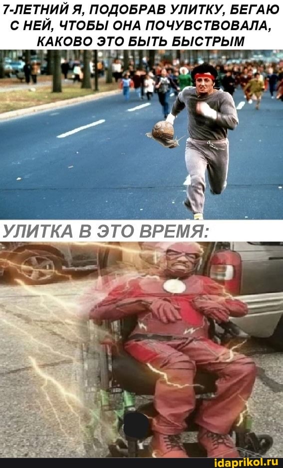 7-ЛЕТНИЙ Я, ПОДОБРАВ УЛИТКУ, БЕГАЮ
С НЕЙ, ЧТОБЫ ОНА ПОЧУВСТВОВАЛА,
КАКОВО ЭТО БЫТЬ БЫСТРЫМ
УЛИТКА В ЭТО ВРЕМЯ: