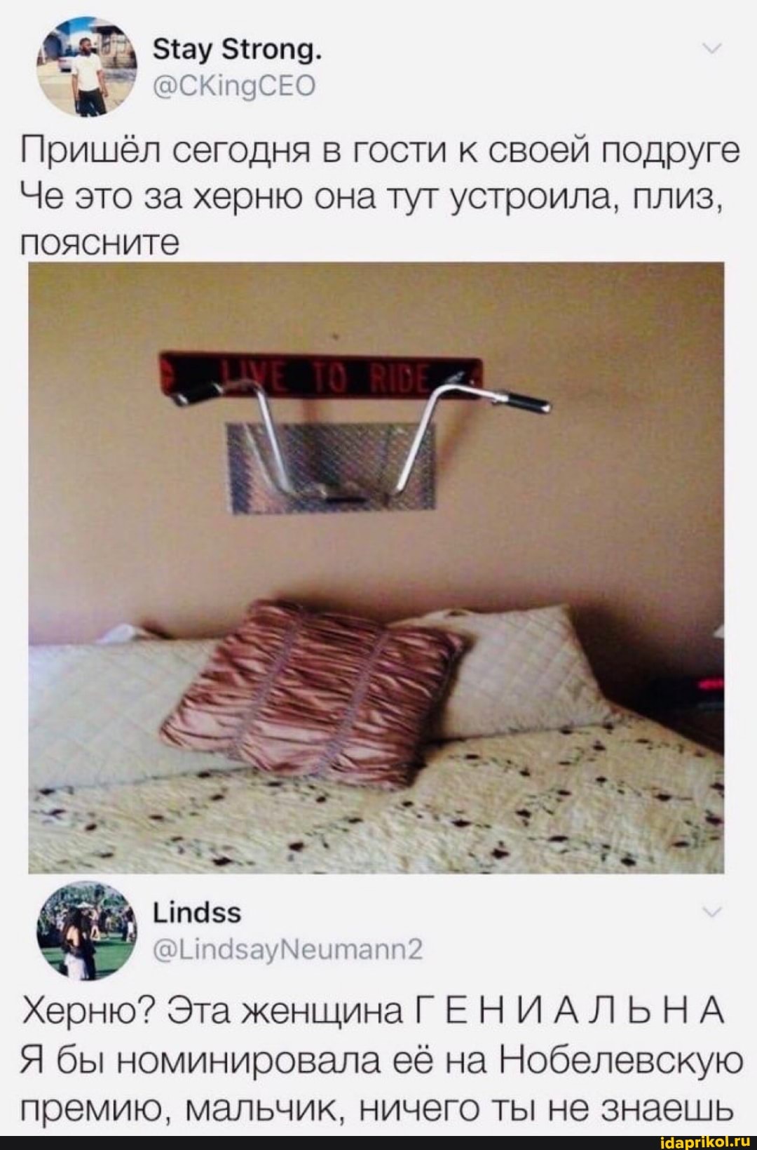Пришёл сегодня в гости к своей подруге
Че это за херню она тут устроила, плиз, поясните
Хеоню? Эта женщина ГЕНИАЛЬНА
бы номинировала её на Нобелевскую премию, мальчик, ничего ты не знаешь
