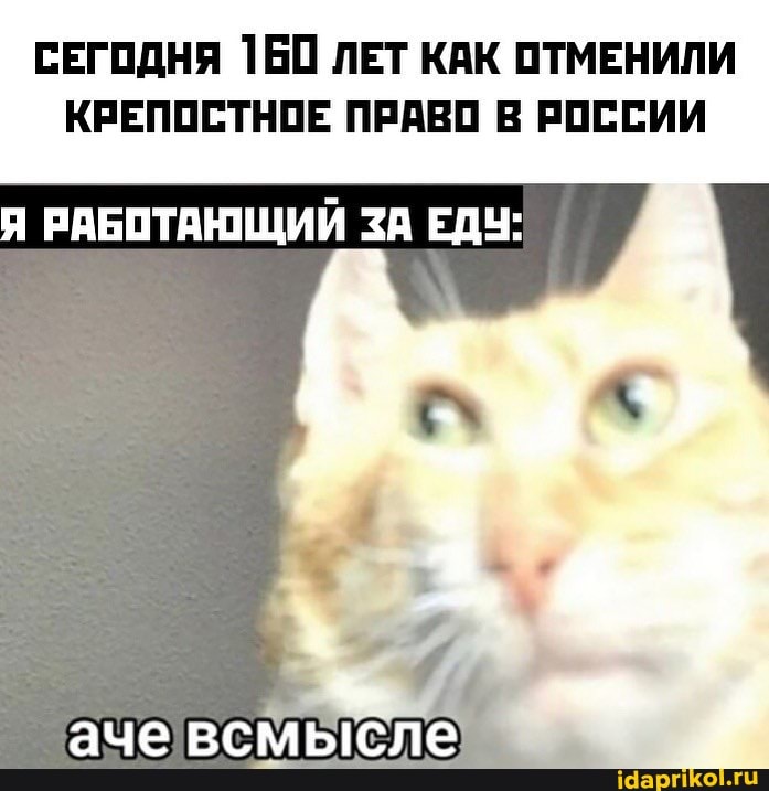 СЕГОДНЯ 160 ЛЕТ КАК ОТМЕНИЛИ
КРЕПОСТНОЕ ПРАВО В РОССИИ
Я РАБОТАЮЩИЙ ЗА ЕДУ:
< ча.
аче всмысле