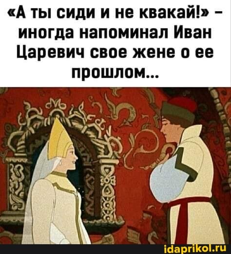 "А ты сиди и не квакай!" - иногда напоминал Иван
Царевич свое жене о ее
прошлом...