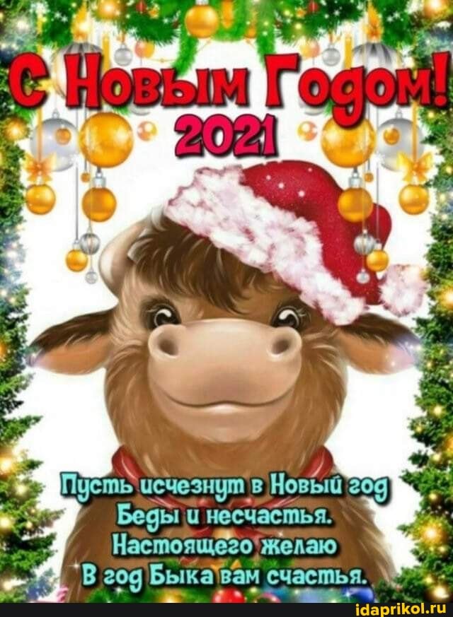 Беды несчастья.
Настоящего' желаю
`В год Быка! 'вам счастья.