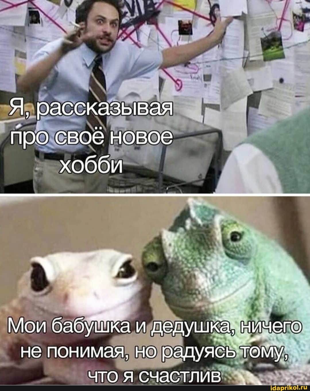 Я, рассказывая про своё новое хобби
Мои бабушка и дедушка, ничего не понимая, но радуясь тому, что я счастлив