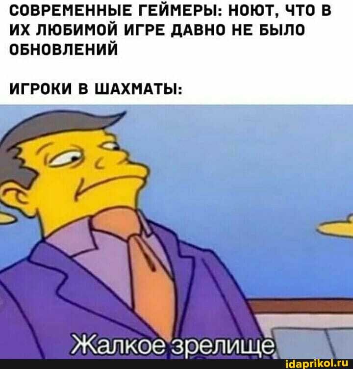 СОВРЕМЕННЫЕ ГЕЙМЕРЫ: НОЮТ, ЧТО В ИХ ЛЮБИМОЙ ИГРЕ ДАВНО НЕ БЫЛО ОБНОВЛЕНИЙ
ИГРОКИ В ШАХМАТЫ: