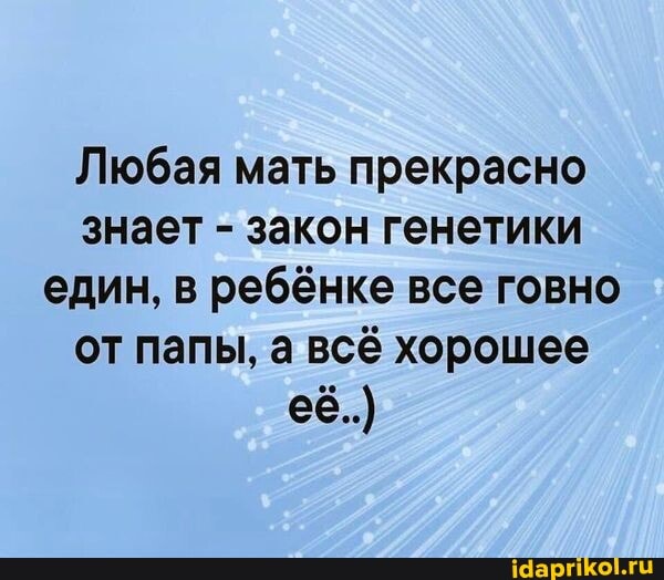 Любая мать прекрасно знает - закон генетики един, в ребёнке все говно от папы, а всё хорошее её..)