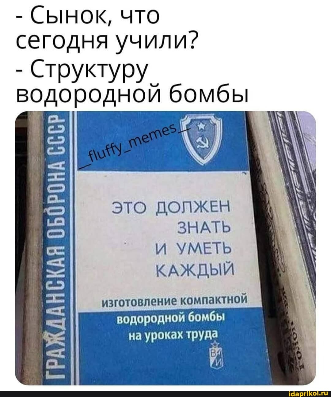 - Сынок, что сегодня учили?
- Структуру водородной бомбы
2-
ЭТО ДОЛЖЕН ЗНАТЬ
И УМЕТЬ КАЖДЫЙ
изготовление компактной водородной бомбы
на уроках труда