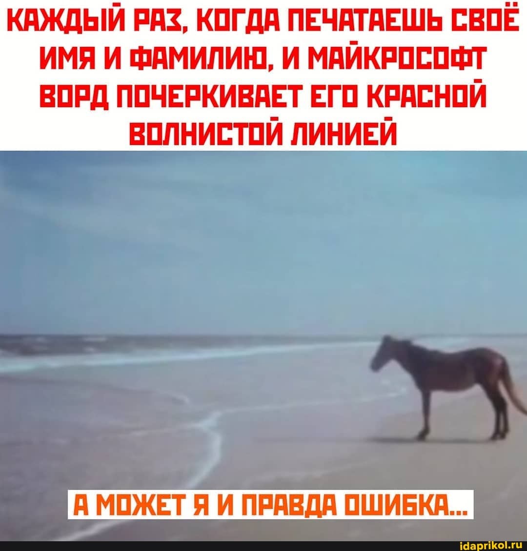 КАЖДЫЙ РАЗ, КОГДА ПЕЧАТАЕШЬ СВОЕ ИМЯ И ФАМИЛИЮ, И МАЙКРОСОФТ
ВОРД ПОЧЕРКИВАЕТ ЕГО КРАСНОЙ ВОЛНИСТОЙ ЛИНИЕЙ
А МОЖЕТ Я И ПРАВДА ОШИБКА...