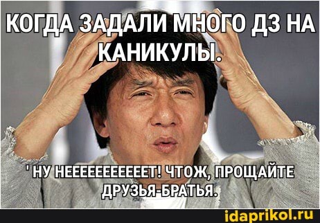 КОГДА ЗАДАЛИ МНОГО ДЗ НА КАНИКУЛЫ.
' НУ НЕЕЕЕЕЕЕЕЕЕЕТ! ЧТОЖ, ПРОЩАЙТЕ РУЗЬЯ,БРАТЬЯ.
ДРУЗЬЯ -БРАТЬЯ