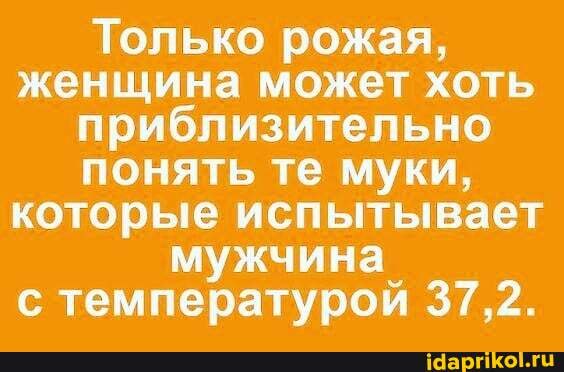 Только рожая, женщина может хоть приблизительно понять те муки, которые испытывает
мужчина с температурой 37,2.