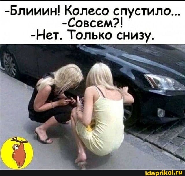 -Блииин! Колесо спустило...
-Совсем?!
-Нет. Только снизу.