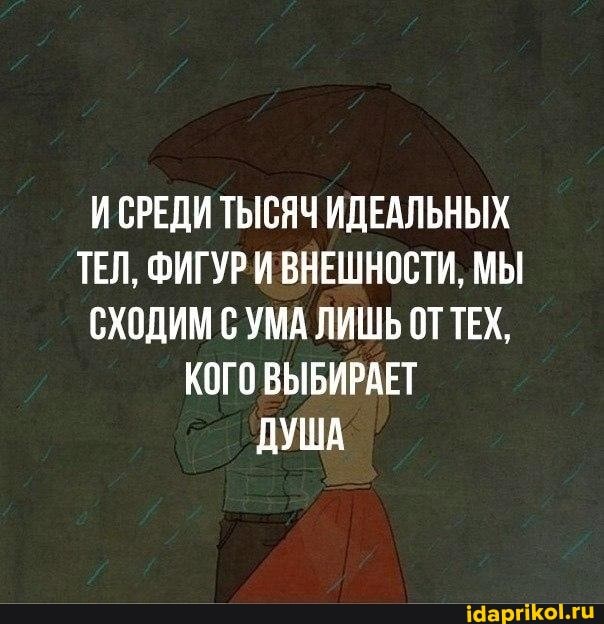 И СРЕДИ ТЫСЯЧ ИДЕАЛЬНЫХ ТЕЛ, ФИГУР ВНЕШНОСТИ, МЫ СХОДИМ С УМА ЛИШЬ ОТ ТЕХ,
КОГО ВЫБИРАЕТ ДУША