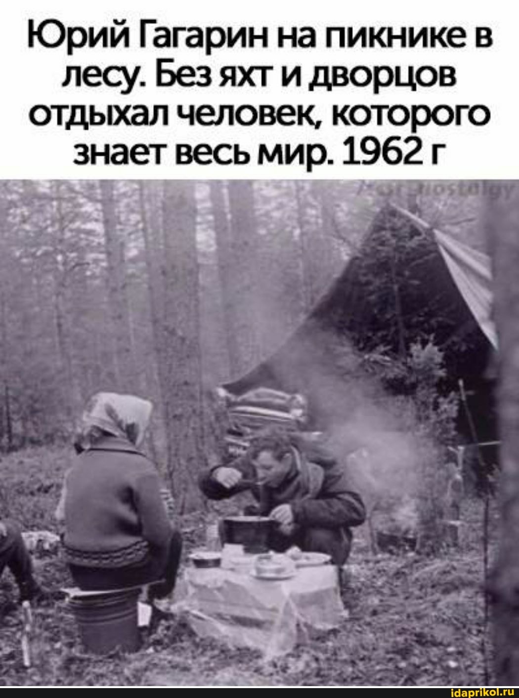 Юрий Гагарин на пикнике в лесу. Без яхт и дворцов отдыхал человек, которого знает весь мир. 1962 г