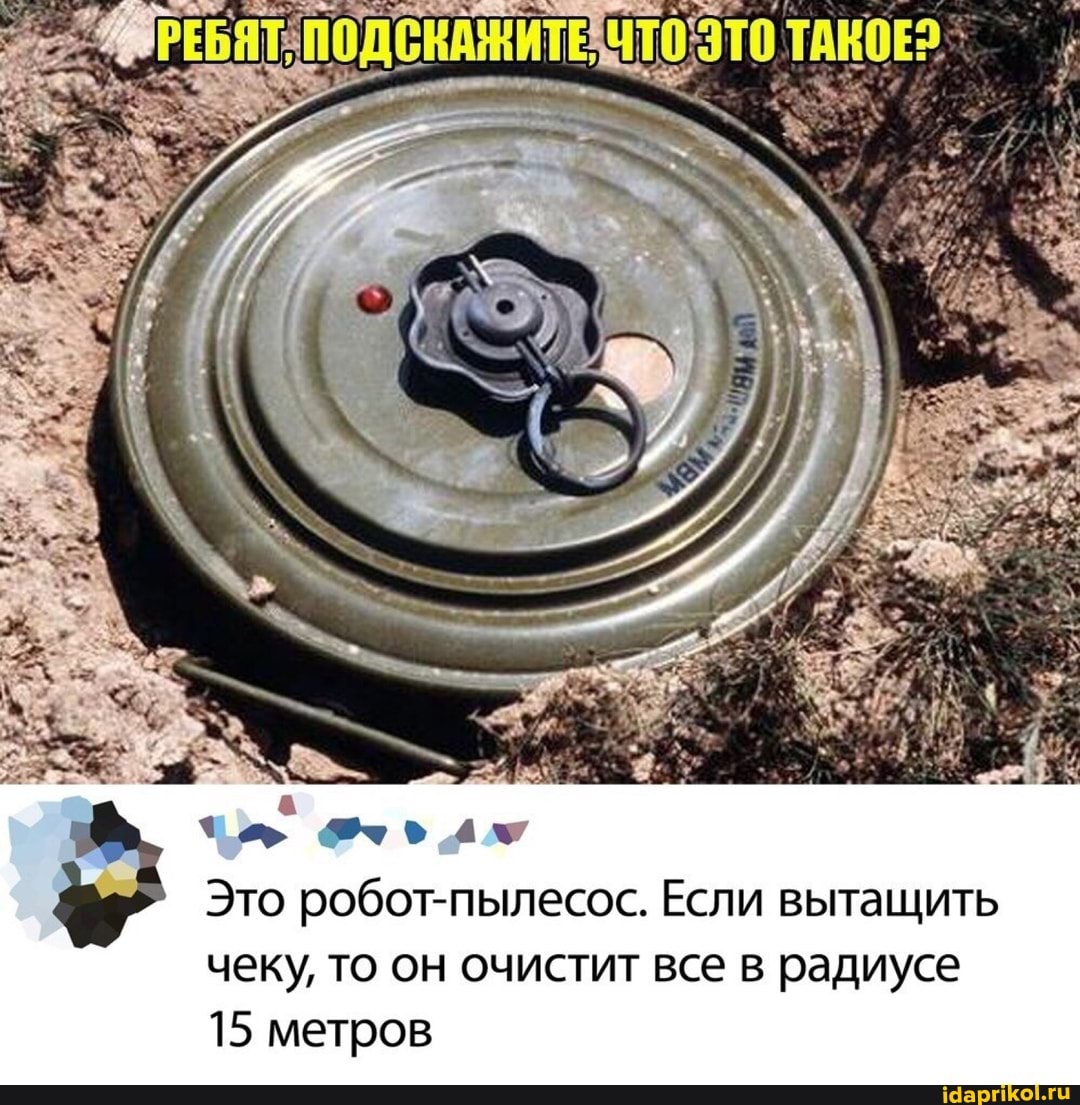 ЭТО
Это робот-пылесос. Если вытащить чеку, то он очистит все в радиусе
15 метров