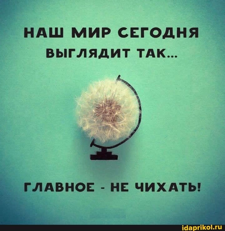 НАШ МИР СЕГОДНЯ I ВЫГЛЯДИТ ТАК...
ГЛАВНОЕ - НЕ ЧИХАТЬ!
