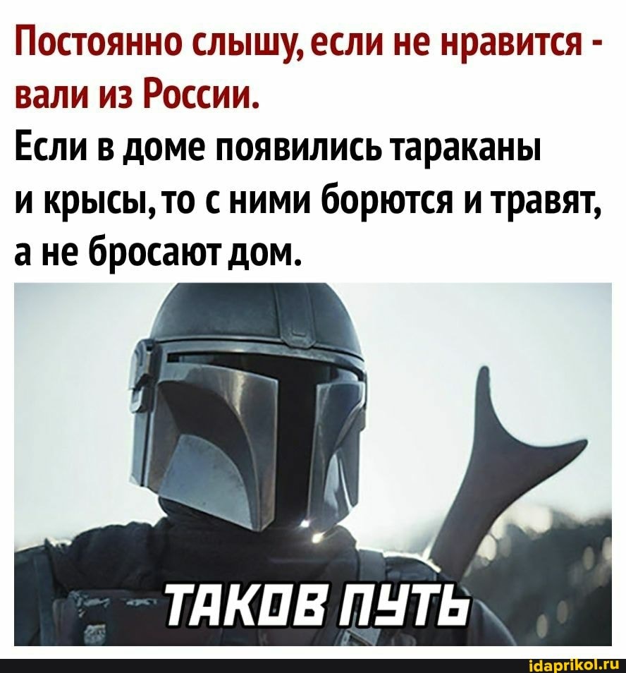 Постоянно слышу, если не нравится - вали из России.
Если в доме появились тараканы
и крысы, то с ними борются и травят, ане бросают дом.
ТАКОВ ПУТЬ
