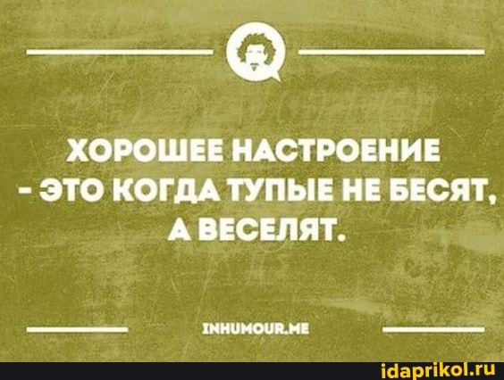 ХОРОШЕЕ НАСТРОЕНИЕ
ЭТО КОГДА ТУПЫЕ НЕ БЕСЯТ,
А ВЕСЕЛЯТ.